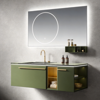 Meuble de salle de bain en acier inoxydable en gros, en promotion, avec miroir LED à fonction de gradation tactile et vasque en céramique
