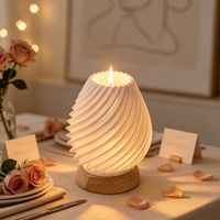 Lanterne en céramique translucide imprimée en 3D, motif spirale ondulée, avec base en bois, décoration lumineuse de luxe pour salon