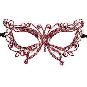 قناع فراشة كريستال تنكري معدني من سبائك حجر الراين قناع Eyemask فاخر للحفلات الراقصة وهالويون قناع حفلة للنساء أحمر - Product Image 1