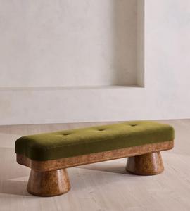 Banco de Madera de Estilo Moderno de Mediados de Siglo con Tapicería Verde, Muebles para Dormitorio - Product Image 2