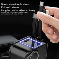 Pengisi Daya Mobil 6 in 1 180W Tipe-C Retractable QC3.0 PD3.0 Pengisian Cepat Layar LED Lampu Ambient Pemantik Rokok
