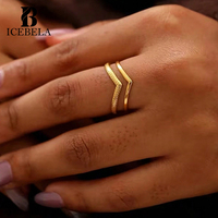 Bague ouverte double en V texturée en argent sterling S925, élégante et minimaliste, empilable, bijoux géométriques tendance pour femmes