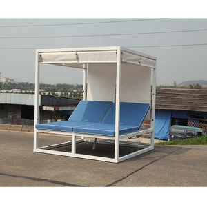 Lit de plage double de luxe en rotin avec auvent pour cour, villa, parc, hôtel et salon – Daybed d'extérieur - Product Image 4