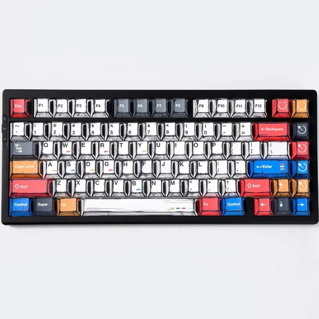 136 78 Keys Cherry Profile PBT Five-sided Dip-dye Keycaps Manga Style for Mechanical Gaming Rapid Trigger Keyboard MX Switches