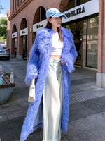 Manteau de luxe en vraie fourrure de mouton tibétain bleu périvinkle pour femme, longue veste en fourrure de mouton de Mongolie bouclée, véritable pardessus en fourrure de mouton brun