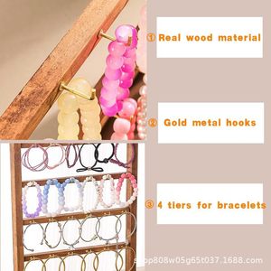 Solid Wood <b>Jewelry</b> <b>Display</b> Rack 4 Layers Desktop Bracelet Earring Holder Retro Color Necklace Organizer Storage Stand - Product Image 5