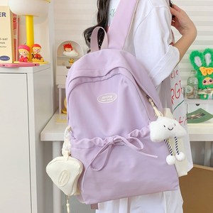 Sac à dos de couleur unie de style coréen pour femmes du premier cycle du secondaire Sac à dos de grande capacité pour étudiants légers Étudiants - Product Image 3