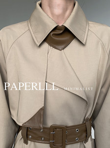 Giacca Elegante da <span class=keywords><strong>Donna</strong></span> per l'Autunno con Cintura a Doppio Bottone, Patchwork <span class=keywords><strong>in</strong></span> <span class=keywords><strong>Pelle</strong></span>, Maniche Lunghe e Vestibilità Comoda - Product Image 5