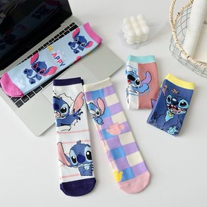 Stitch Cartoon Mid Calf <b>Socks</b> For Women Breathable Casual Spring Summer <b>Socks</b> With Anime Design - Product Image 2