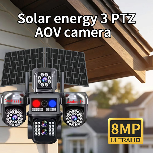 Goobsafe Q410-AOV 8MP 1080P H.265 Solar PTZ Camera 4G/WiFi Outdoor Security 10X Zoom Dual Panel Cloud Memory Card IP66
