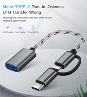 Câble adaptateur OTG en nylon tressé Micro USB / type C, adaptateur de synchronisation de données, connecteur pour téléphone portable, souris, clavier, 2 en 1 USB2.0 pour Huawei