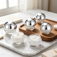 Flacon crème sphérique avec capuchon argenté électroplaqué, distributeur de crème pour le visage et crème pour les yeux en verre haute transparence