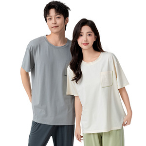 Lenzing High-End Simple Style Couple <b>Pajama</b> <b>Set</b> for Tencel Modal Cotton Short-Sleeve Pants XS Home Wear for <b>Men</b> Thin Thickness - Product Image 4