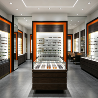 Vitrine optique de luxe sur mesure avec éclairage LED, présentoir à lunettes professionnel pour magasin d'optique, intérieur de magasin en acrylique