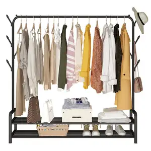 Competitive Price Garment Rack Clothes Stand Rack With Hooks Both Sides And 2-layer Shoe Rack