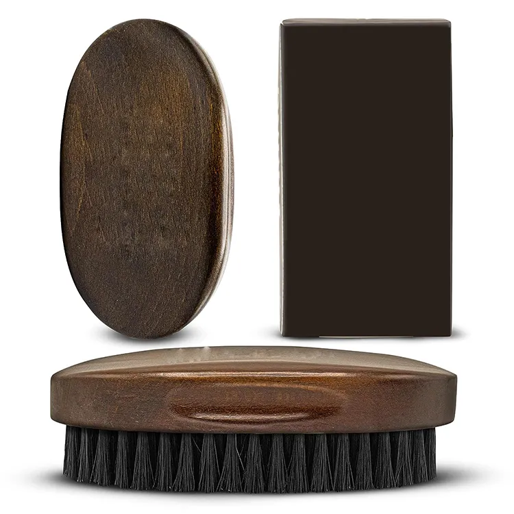 top quality bristle beard brush men's makeup cleaning logo wooden combs black brushes beard for men beard brush