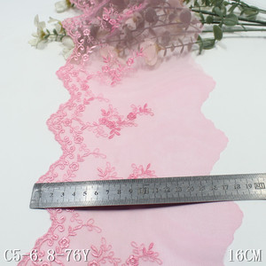 Bán Buôn OEM Hoa Ren 16Cm Màu Hồng Lưới Hoa Màu Đỏ Thêu Biên Giới Ren Trim Thêu Ren Vải Cho Ăn Mặc - Product Image 5