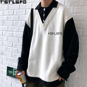 Fabricante de Suéteres Polo Personalizados con Capas Simuladas, OEM ODM, Cuello en V, Dos Tonos, Tejido de Punto, Pullover, Marca Privada, Venta al por Mayor, Fábrica a Granel - Product Image 1