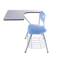 Bureau d'école en bois avec tableau d'écriture, siège en plastique, chaise d'écriture pour salle de classe et formation universitaire pour étudiants, usage commercial intensif