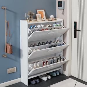 Gabinete <span class=keywords><strong>Zapatero</strong></span> <span class=keywords><strong>con</strong></span> Cajones Abatibles para Entrada Pasillo Estilo Moderno <span class=keywords><strong>y</strong></span> Sencillo Estante para Zapatos de Balcón Blanco - Product Image 1