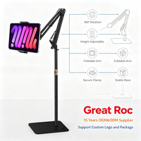 Support de tablette réglable en hauteur de 2 m, base en métal lourd, rotation à 360° °   Support rotatif pour tablette et téléphone pour chambre à coucher, canapé, diffusion en direct
