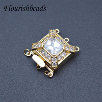Connecteurs de bijoux en forme de rectangle géométrique ovale plaqué or anti-décoloration, design délicat, pavé de zircones cubiques, fermoir boîte pour la fabrication de bracelets