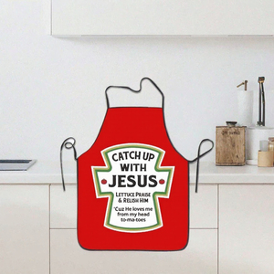 Red Ketchup Bottle Print Sleeveless <b>Apron</b> Polyester Adjustable <b>Waist</b> Kitchen Baking Coffee Shop <b>Apron</b> - Product Image 3
