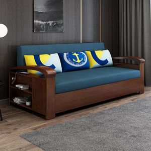 Sofá <span class=keywords><strong>cama</strong></span> plegable de madera maciza importada cian de alta calidad multifuncional Sit-Sleep Simple Push-Pull portátil Convertible para - Product Image 2