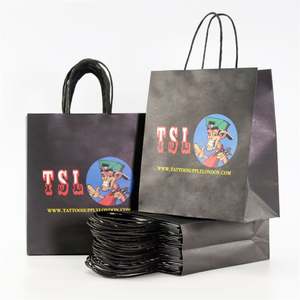 Sac en papier kraft en gros KM, sac en papier cadeau noir avec logo pour vêtements, sac d'emballage personnalisé - Product Image 1