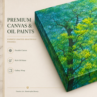 Peinture à l'huile peinte à la main sur toile, vue sur un arbre, branches et feuillage, vue vers le haut, vert et jaune, décoration murale pour salon, vente en gros