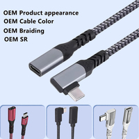 Cable de Extensión USB C LUNG KAY, Ángulo Recto, Cubierta de Nailon y PVC, USB3.1, Carga Rápida 5A 100W PD, Tipo C a USB C, Macho a Hembra