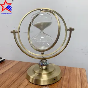 Stock Factory Globe Metall Sanduhr Geschenke 15 Minuten rotierende Messing rahmen Sand Timer Office Desktop Dekorationen