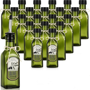 Bottiglia di Vetro <span class=keywords><strong>Verde</strong></span> Quadrata di Alta Qualità per Olio d'Oliva 100 ml, Confezione Personalizzabile, Bottiglia Vuota con Tappo - Product Image 1