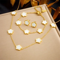 Juego de Joyería de Regalo con Trébol de Cinco Hojas al por Mayor, Juego de Joyería Fina de Diseño Personalizado para Novia, Chapado en Oro de 18k, Económico, para Mujer