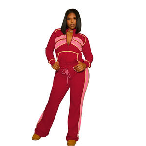 Damen Trainings anzug 2-teiliges Set Jogging anzug Waffel jacke Pullover Reiß verschluss Sweatshirt Top Coat und Flare Pants Damen Waffel Trainings anzug - Product Image 2