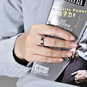 Minimalist Unisex <b>Titanium</b> Steel <b>Ring</b> Geometric Openwork Design For Couple Jewelry Gift Black Gold Silver Color Options - Product Image 2