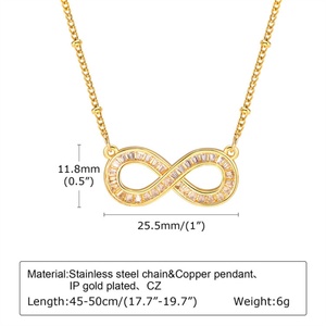 Bijoux fins de mode pour femmes en acier inoxydable plaqué or, avec lettre carrée sertie de zircons, style infini, décontracté, sportif, anniversaire - Product Image 6