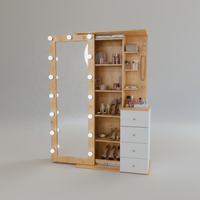 Meubles de chambre à coucher modernes en MDF : Coiffeuses personnalisables de différentes couleurs avec miroir éclairé et armoire de rangement