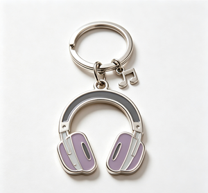 Metal Headphone Key Chain Enamel Purple Silver <b>Keyring</b> Music Note Pendant Gift Accessory - Product Image 1