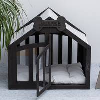Moderne houten hondenbench, hondenmeubilair, binnen- en buitenhondenkennel, dierenhuis, houten dierenkooi met deur