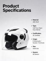 Casque de moto demi-face certifié YQH 3C, casque ouvert en ABS pour les trajets quotidiens, casque de conduite toutes saisons