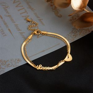 Double Layer Metal Heart Charm Bracelet Gold Zinc Alloy Women's Jewelry Gift - Product Image 2