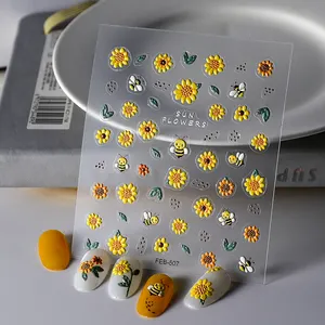 Adesivi per Nail Art di girasole fiori affascinanti 5D Design alla moda di primavera autoadesivi per Nail Art decalcomanie per donne e ragazze