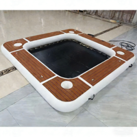 Plateforme flottante gonflable de 6 pieds avec centre en maille, hamac aquatique gonflable en teck avec porte-gobelet pour le plaisir estival sur le lac ou l'océan