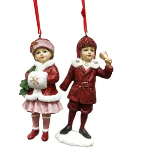 Noel reçine askı süsleri-erkek ve kız heykelcik