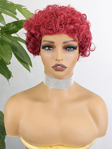 Perruques courtes <span class=keywords><strong>afro</strong></span> bouclées brunes avec frange, 100% <span class=keywords><strong>cheveux</strong></span> humains, pour femmes, <span class=keywords><strong>cheveux</strong></span> brésiliens Remy, perruque colorée coupe pixie - Product Image 4