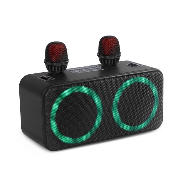 Dual 3'' Mini Portable Ktv Karaoke System Speaker with Double Wireless Microphone and bluetooth with RGB Lights