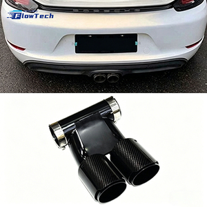 ปลายท่อไอเสียคาร์บอนไฟเบอร์คู่ ดีไซน์สามชั้น สำหรับ Porsche 718 981 Boxster Cayman สีไทเทเนียมดำ - Product Image 6