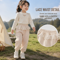 Pantalon de jogging personnalisé en coton pour petites filles, taille en dentelle, pour activités de plein air et camping, vente en gros, pantalon de jogging pour enfants avec taille en dentelle