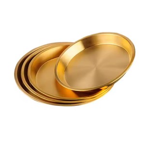 Hot Sale Stainless Steel BBQ Dinner <strong>Plate</strong> Golden <strong>Serving</strong> Tray Party Fruit Vegetable Meat Cake Snack Dishes <strong>Big</strong> Steak <strong>Plate</strong> - Product Image 1